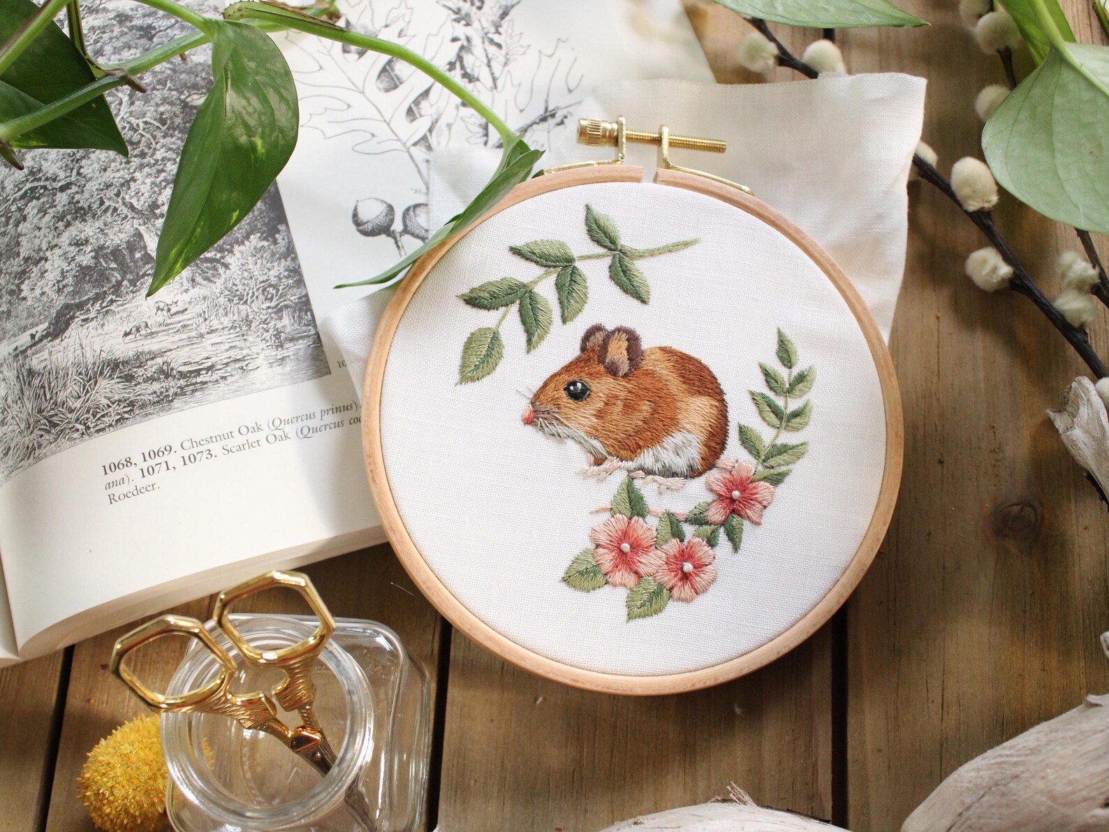 Mouse Thread Painting Pattern, Cottagecore Embroidery Design, Needle ...
