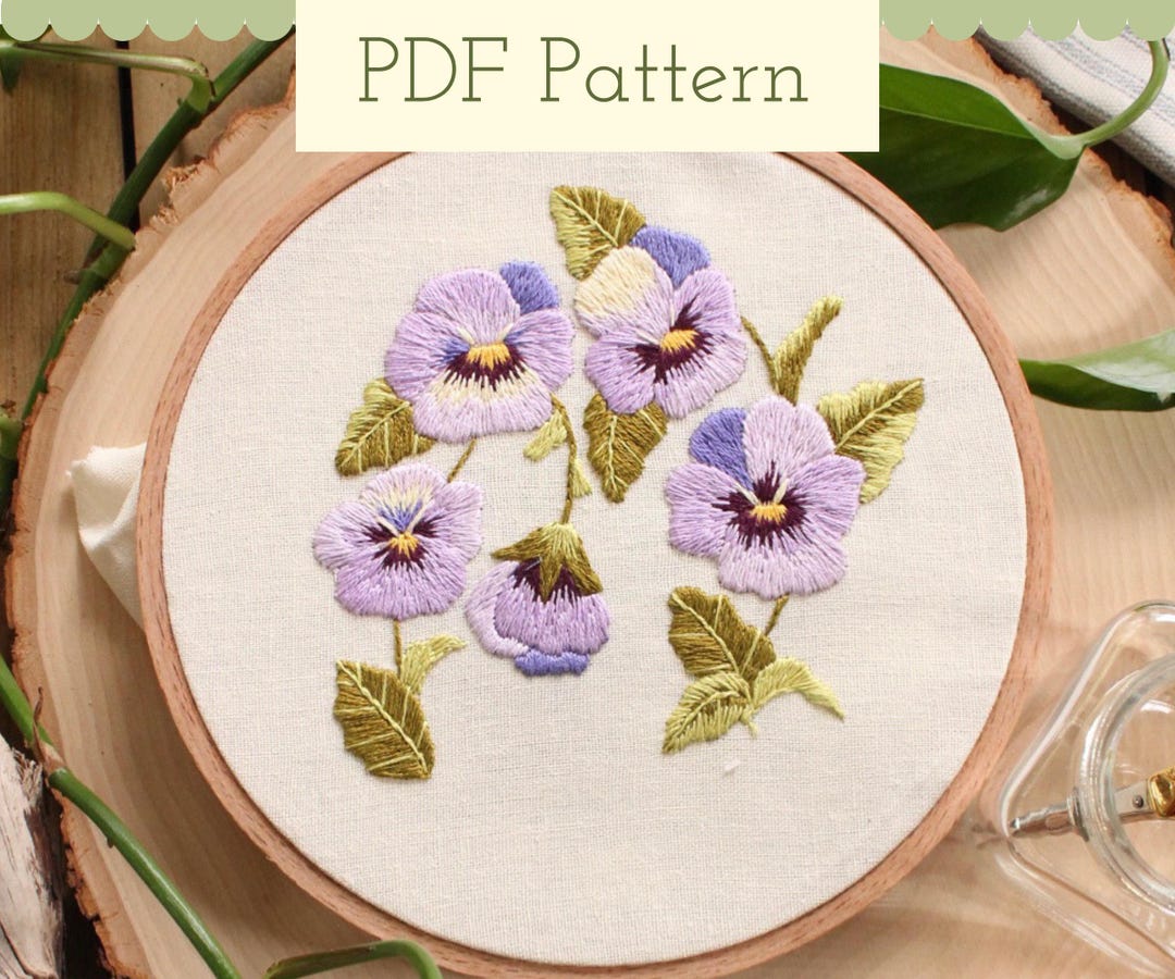 パンジーの刺繍パターン、春の花のニードルペインティング（PDF