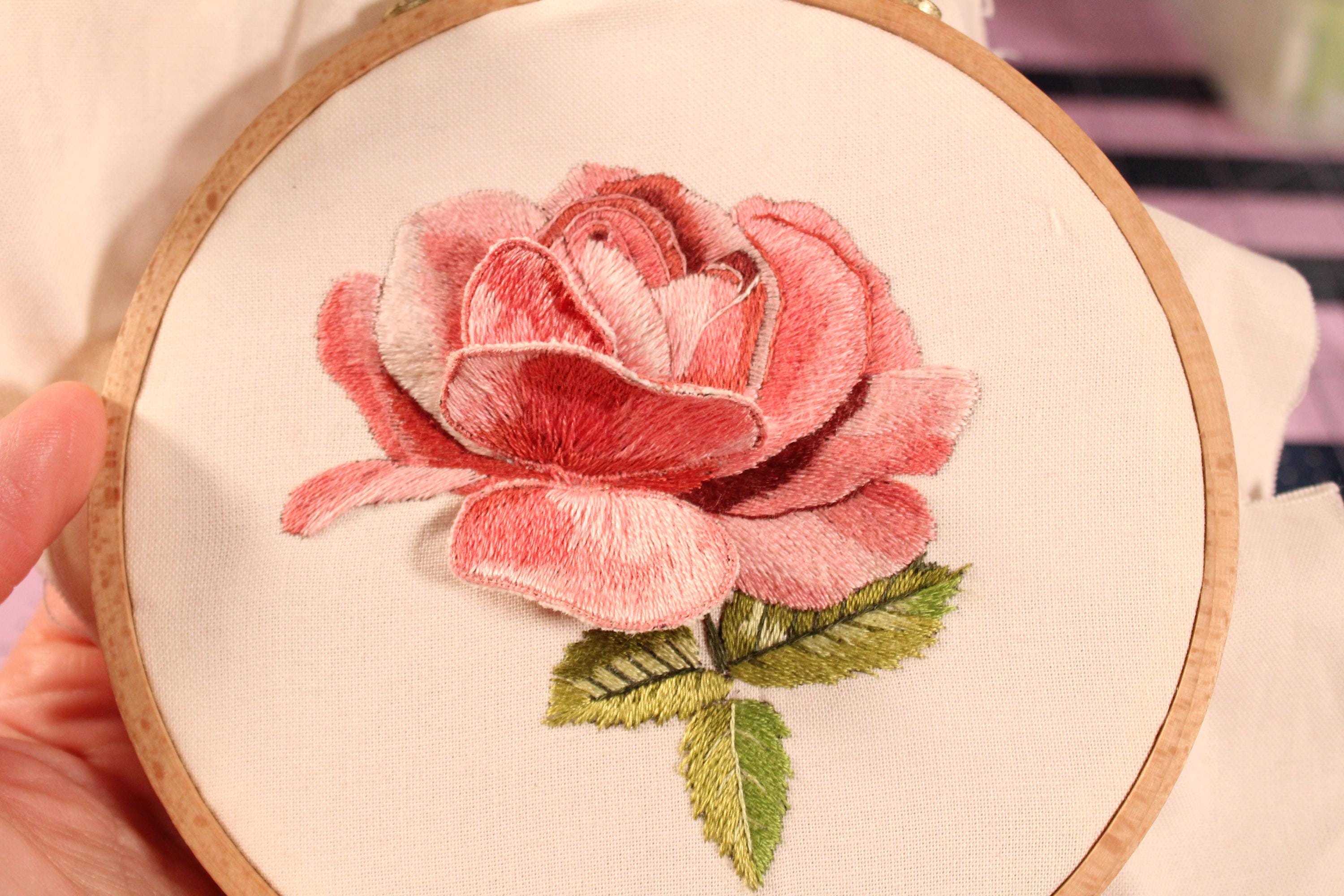 3D Stumpwork Rose Thread Painting Pattern, Flower Embroidery