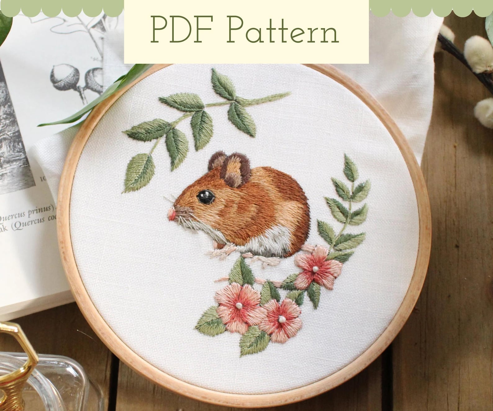 Mouse Thread Painting Pattern, Cottagecore Embroidery Design, Needle ...