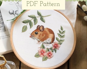 Woodland Mouse Embroidery Pattern, Cottagecore Thread Painting (PDF Download)