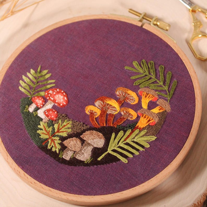 closeup of mushroom embroidery