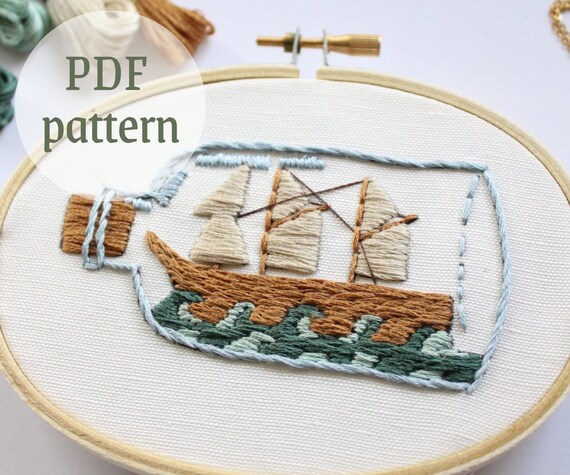 Ship in A Bottle Hand Embroidery Pattern PDF Beginner | Etsy