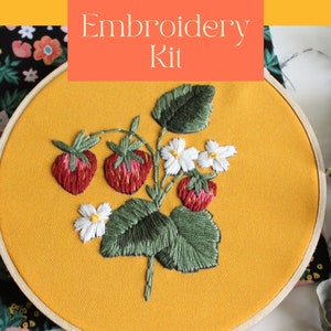 Beginner Hand Embroidery Kit Strawberry Plant image 1