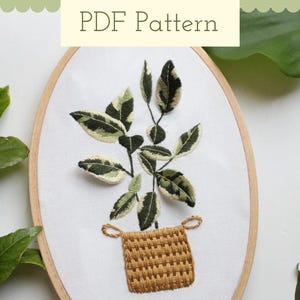 Thread Painting Pattern, Ficus House Plant, 3D Stumpwork Pattern, Botanical Embroidery Pattern PDF