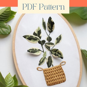 Thread Painting Pattern, Ficus House Plant, 3D Stumpwork Pattern, Botanical Embroidery Pattern PDF