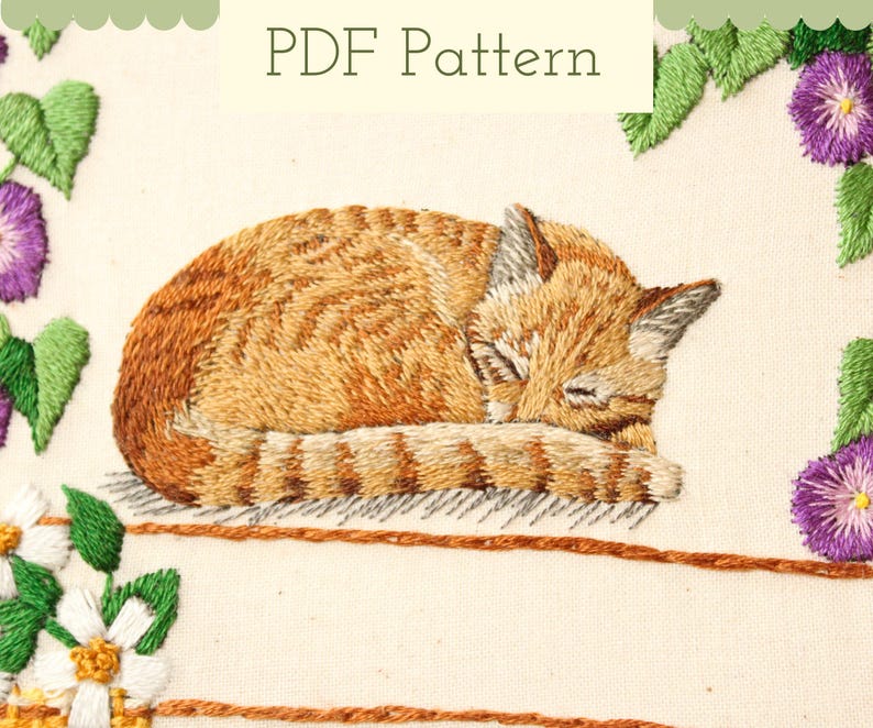 sleeping cat embroidery design