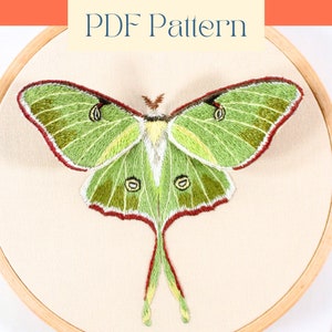 Luna Moth Embroidery Pattern, Stumpwork Embroidery Pattern, 3D Insect Thread Painting Hand Embroidery PDF