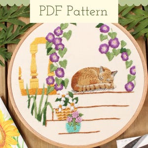 sleeping cat thread painting embroidery pattern