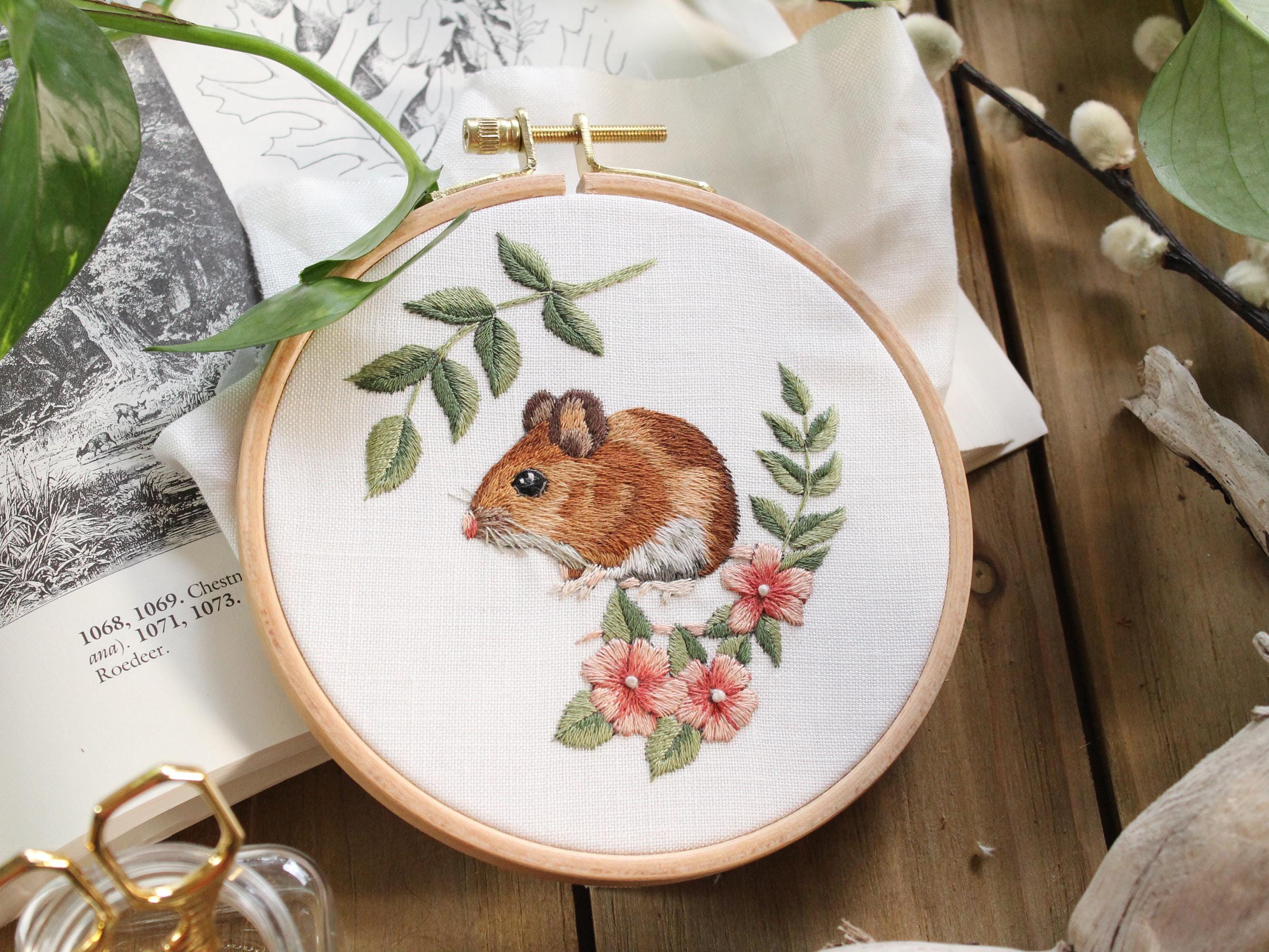 Mouse Thread Painting Pattern, Cottagecore Embroidery Design, Needle ...