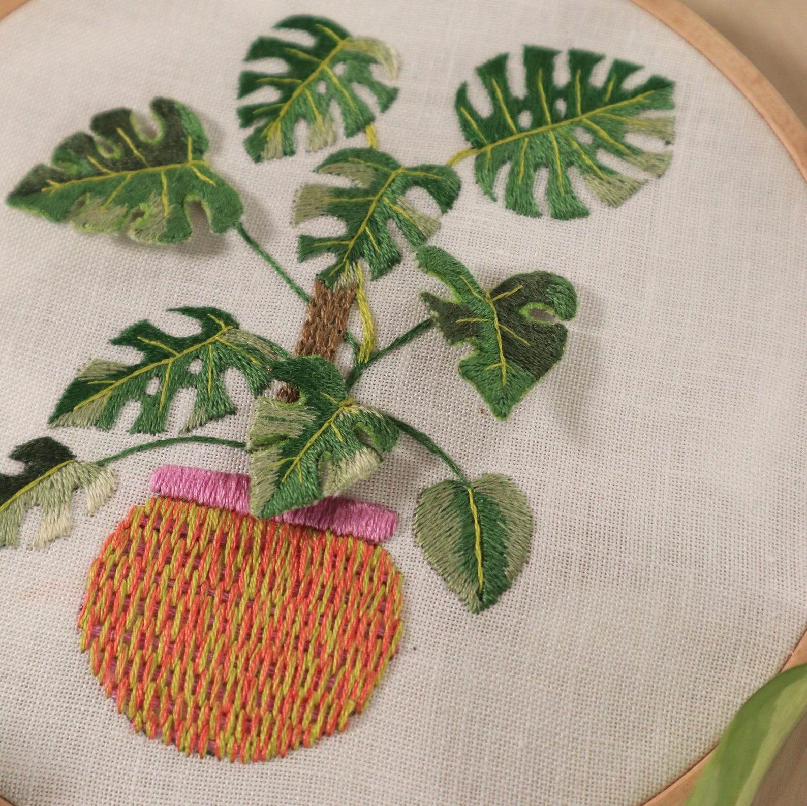 View of Monstera Plant 3D Stumpwork Pattern, Botanical Thread Painting ...