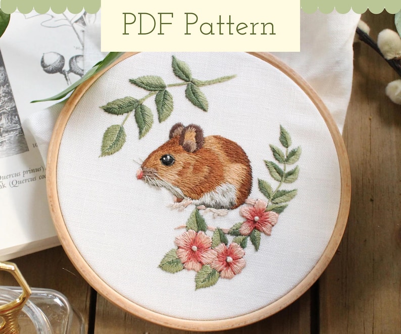 Mouse Embroidery Thread Painting Pattern for Beginners, Nature, Forest ...