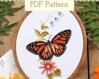 Monarch Butterfly Hand Embroidery Pattern: Thread Painting (PDF)