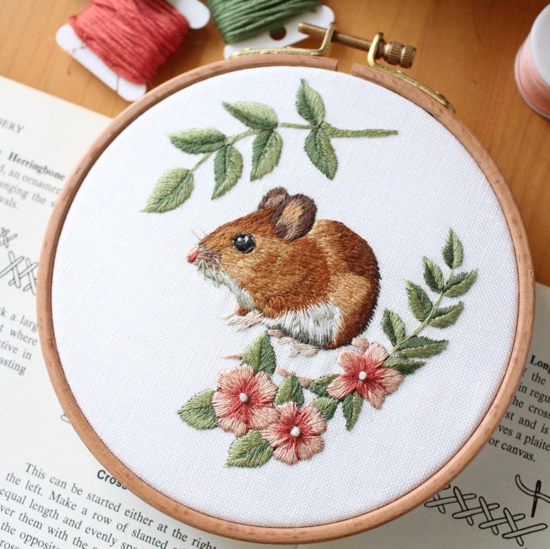 Mouse Thread Painting Pattern, Cottagecore Embroidery Design, Needle ...