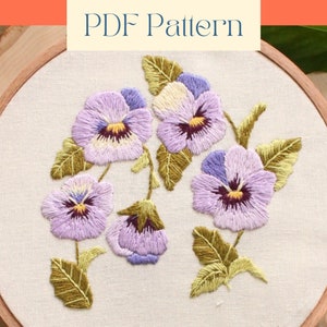 Pansies Embroidery Pattern, Spring Flowers Thread Painting Pattern, Floral Needle Painting