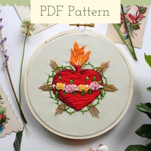 Sacred Heart Embroidery Pattern PDF - Sacred Heart Stitch Pattern