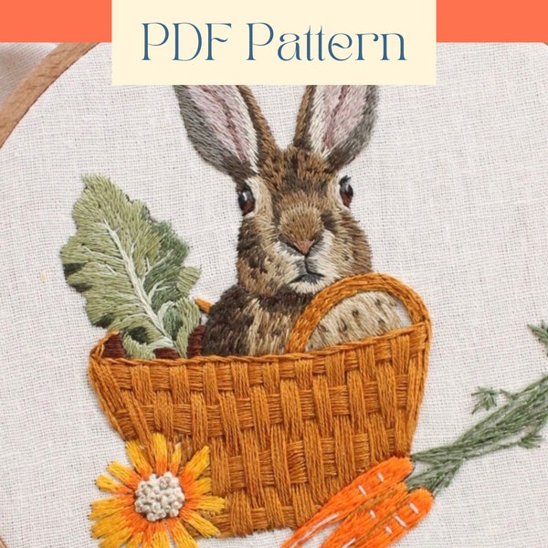 PDF Pattern, Rabbit Thread Painting Pattern, Bunny Needle Painting Design