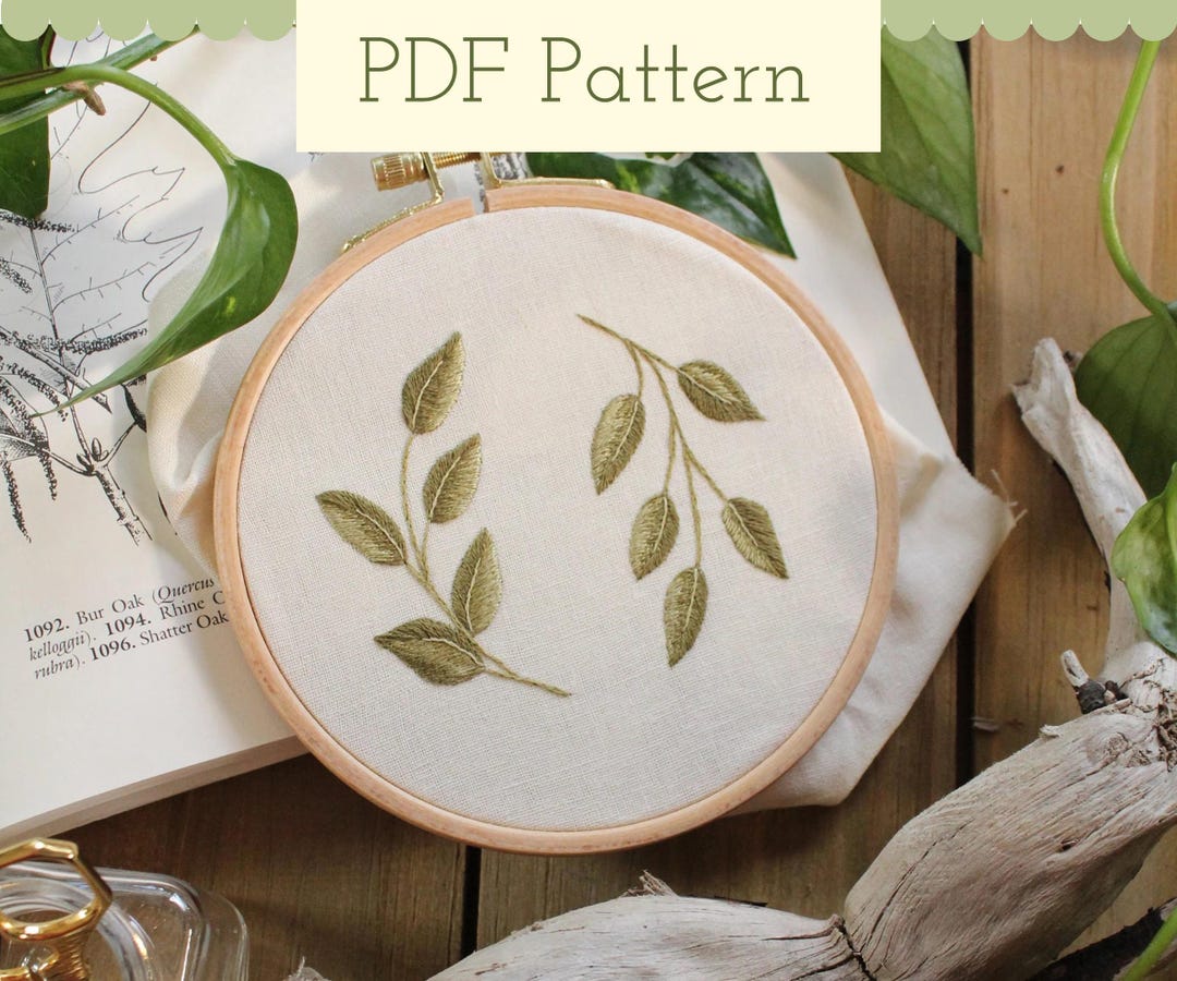 View of Botanical Leaf Embroidery Pattern: Beginner Thread Painting (PDF ...