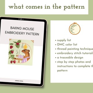 what comes in the pattern:
supply list, DMC color list, thread painting techniques, a traceable design, step by step photos and instructions to complete the pattern