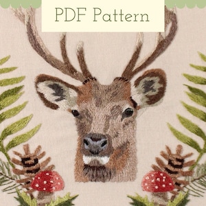 Deer Embroidery Thread Painting Pattern, Winter Embroidery Pattern, Woodland Creature Needle Painting Pattern