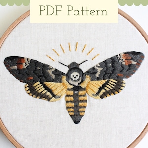 Deaths Head Moth Embroidery Pattern PDF, Insect Thread Painting Tutorial, Acherontia Lachesis