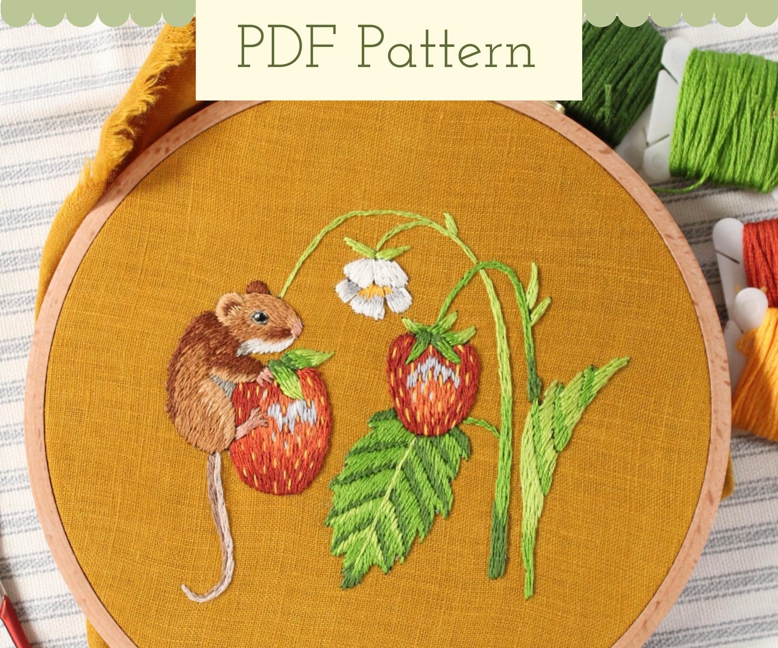 Field Mouse and Strawberry Embroidery Pattern – Thread Painting (PDF ...