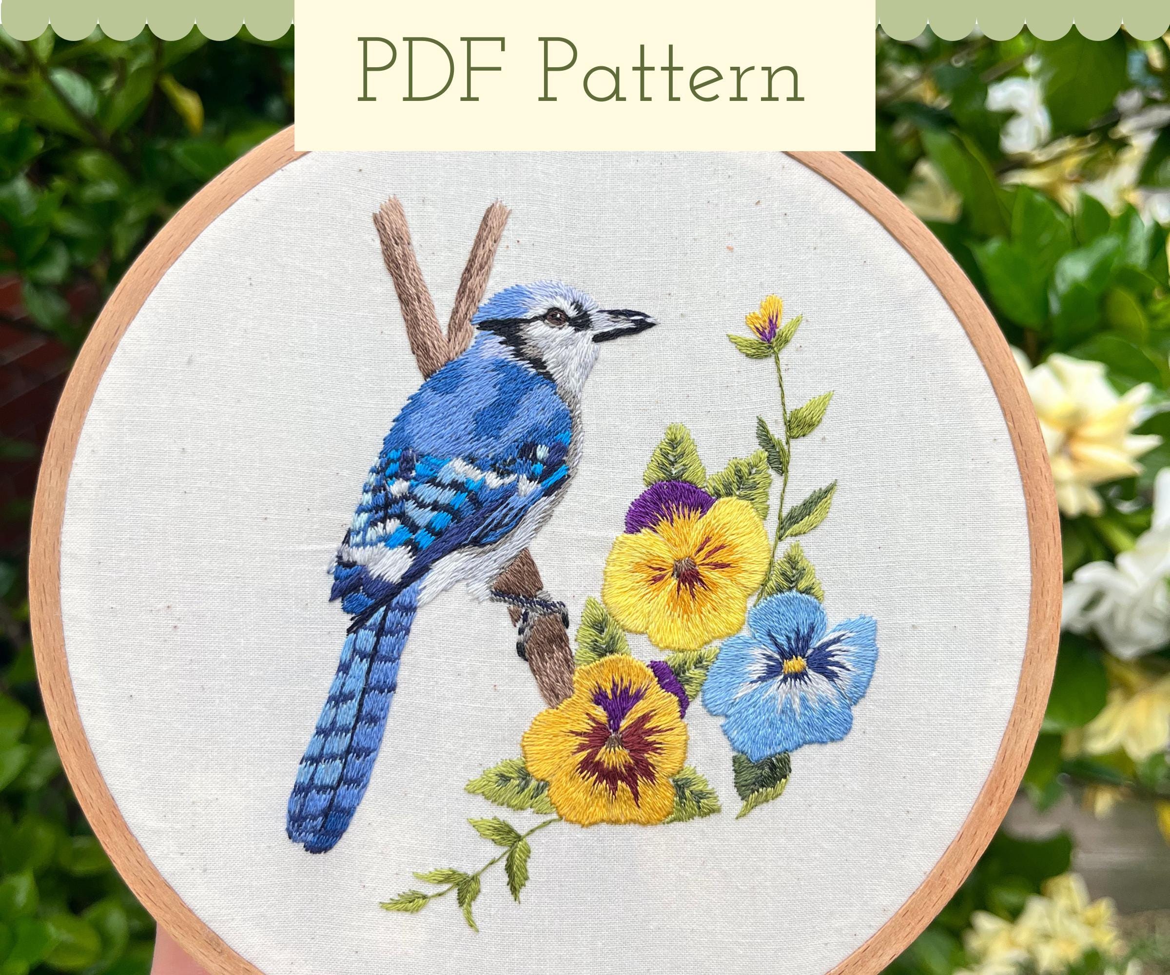 ブルージェイの刺繍パターン：パンジーの糸絵（PDFダウンロードガイド