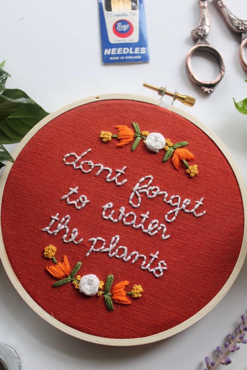 Plant Embroidery Hoop Art Don\u2019t Forget to Water the Plants Embroidered Hoop Art Plant Lady Gift