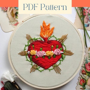 Sacred Heart Embroidery Pattern PDF - Sacred Heart Stitch Pattern