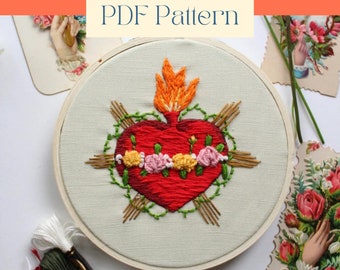 Sacred Heart Embroidery Pattern PDF - Sacred Heart Stitch Pattern