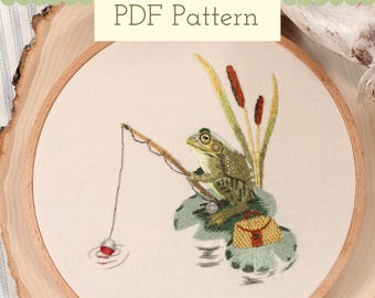 Broderimönster för fiskegroda i PDF-format | Mönster för målning av bullfrogtråd i Cottagecore