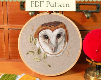 Barn Owl Embroidery Pattern, Thread Painting (PDF Pattern)