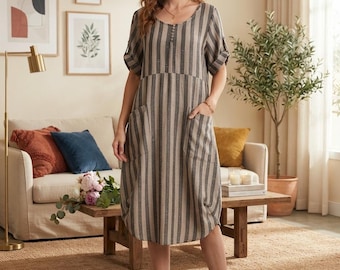 Ruffle Midi Dress, Oversize Loose Fit, Pockets, Boho Summer Vacation Style