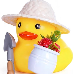 DIY-Garten-Enten-Set (5 cm) | 4-teiliges Bastelset mit Gartenente | Gärtnerente mit Hut, Blumentopf und Schaufel | Enten-Dekorationsset