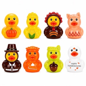 Set of 8, Thanksgiving Fall (Set 1) Themed Mini Resin Ducks, Magnetic or Non-Magnetic, Optional Personalized Duck Hiding Tags