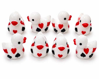 Set of 8, White Casino Poker Card Themed Mini Resin Ducks, Magnetic or Non-Magnetic, Optional Personalized Duck Hiding Tags