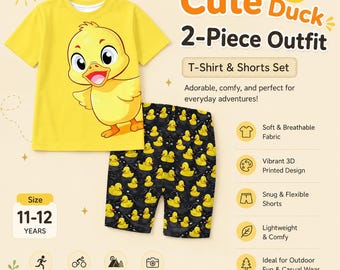 Set met eend-T-shirt en short voor kinderen | Zomeroutfit 11-12 jaar