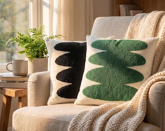 Abstrakcyjna pikowana poszewka na poduszkę | Poduszka w stylu Mid Century Modern | Kształt organiczny 45x45