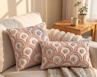 Poszewka na poduszkę z pikowanym wzorem muszli | Różowa poduszka w stylu art déco | Geometryczny wystrój boho