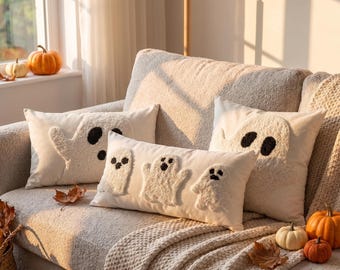 Poszewka na poduszkę z motywem ducha | Urocza poduszka na Halloween | Neutralny, upiorny wystrój
