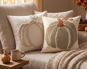 Funda de cojín con diseño de calabaza / Almohada decorativa neutra para otoño / Estilo bohemio para Halloween 45x45
