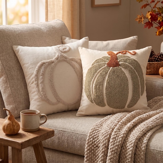 Tufted Pumpkin Cushion Cover | Neutral Fall Decor Pillow | Boho Halloween 45x45