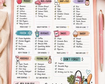 Boodschappenlijstplanner | Gecategoriseerde boodschappenlijst, organisator maaltijdplanning (digitale download)