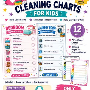 Visual Cleaning Charts for Kids | Chore Checklist Bundle (8.5x11 PDF Download)
