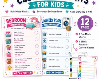 Schede visive per le pulizie per bambini / Pacchetto di liste di controllo per le faccende domestiche (PDF 8,5x11 da scaricare)