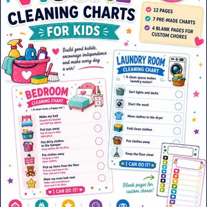 Visuelle Reinigungsdiagramme für Kinder | Checklisten-Paket für Hausarbeiten (PDF-Download im Format 8,5 x 11 Zoll) Bild 2