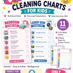 Visual Cleaning Charts for Kids | Chore Checklist Bundle (8.5x11 PDF Download)