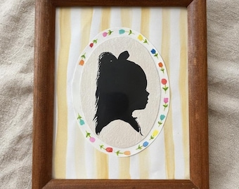 Silhouette Portrait, custom-made and HAND PAINTED, Nursery Decor, Optional Solid Wood Frame, personalized