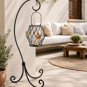 Floor Standing Metal Lantern | Mother of Pearl Style Candle Holder | Luxury Home Decor
