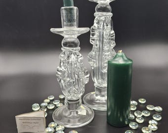 Vintage NOS Art Glass Candle Holders Set of 2 - Murano Art Glass Crystal Candlesticks | Luxury Decor, Abstract Art Glass Tableware Decor